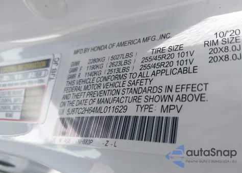 2021 Acura Rdx A-Spec Package from USA, damaged, VIN 5J8TC2H64ML011629